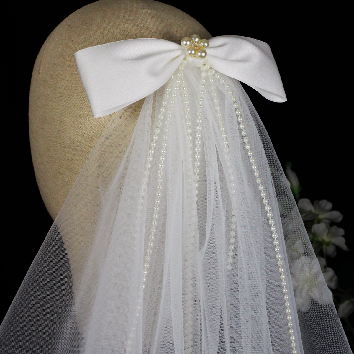 2023 Wedding Veils Short Bridal Veils Soft tulle with Pearls Big Bow