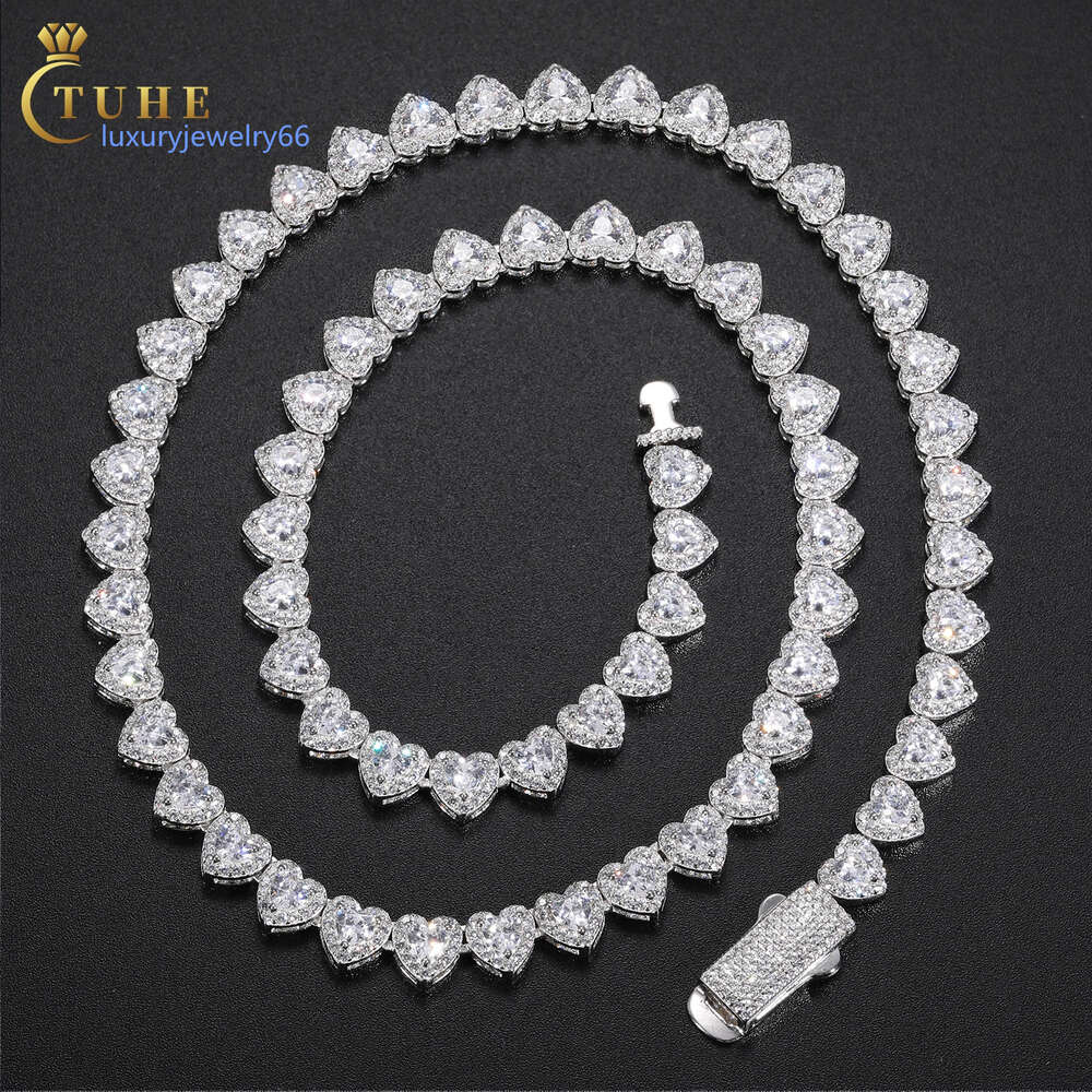 Hip Hop Jewelry Wholesale 7mm Sterg Sier Heart Cut VVS Moissanite Dia Iced Out Tennis Chain Necklace