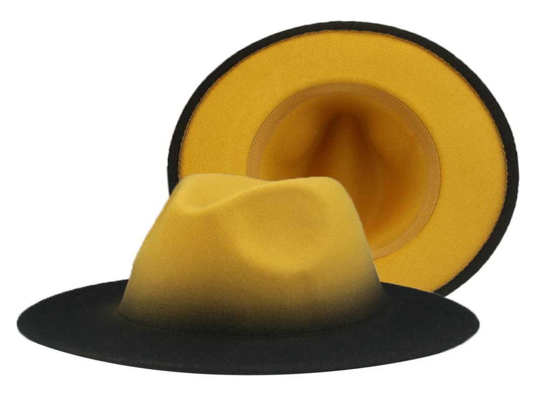 Women Hats Fedora Gradient Color Patchwork Men Hats Felted Black Red Street Casual Women New Fedora Hat Sombreros De Mujer