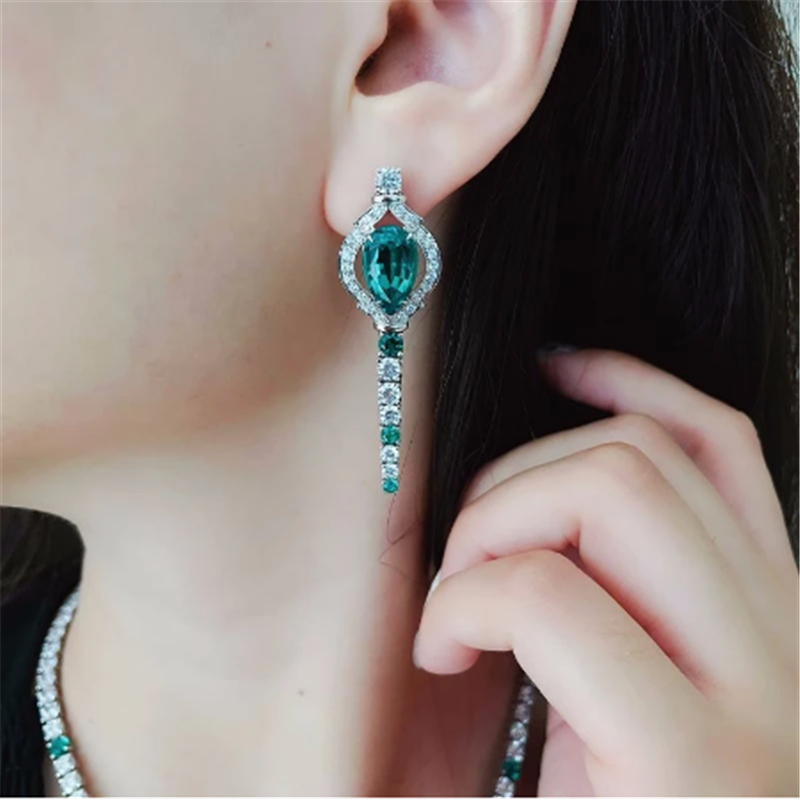 Vintage Lab Emerald Jewelry set 925 Sterling Silver Party Wedding Earrings Necklace For Women Bridal Engagement Jewelry Gift