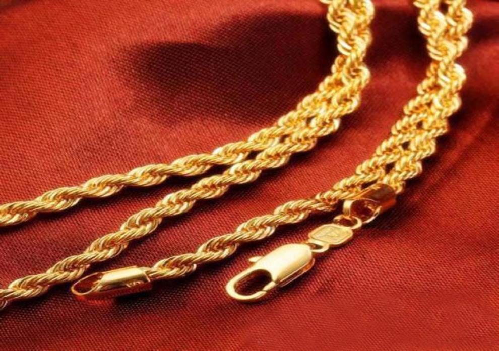18k Yellow Solid Gold GF Men039s Women039s Necklace 24quot Rope Chain Charming Jewelry Packaged with