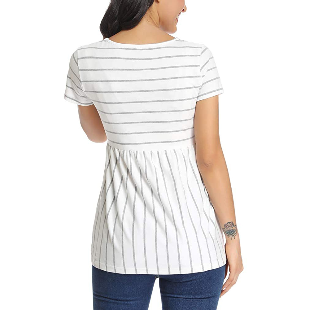 Maternity Dresses Womens Maternity Tops Short Sleeve Striped Tunic Casual Pregnancy T-Shirt Maternity Clothes Comfy Flattering Summer Blouses 230404