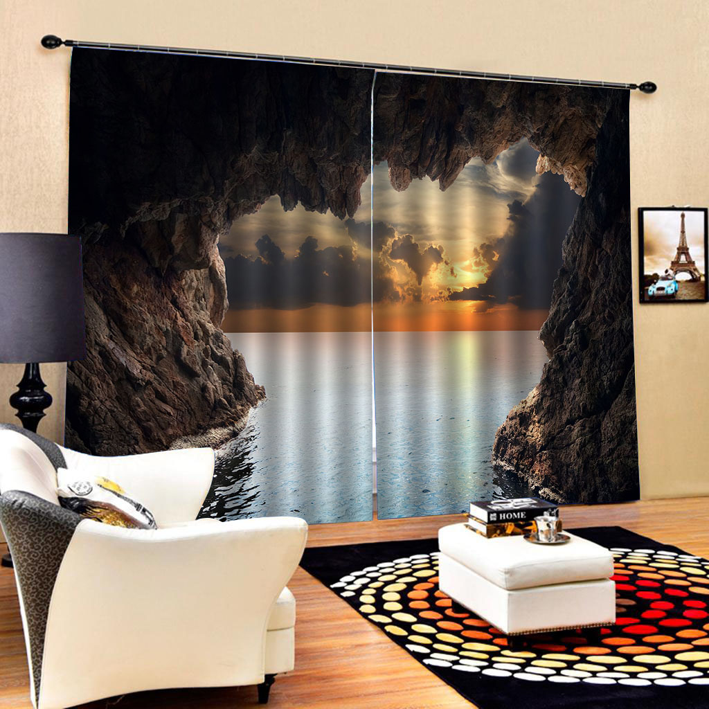 3D Curtain Custom 3D Beautiful Sunset Cave Sea View Curtains For Bedroom 3D Bathroom Shower Curtain 3D Photo Window Curtain