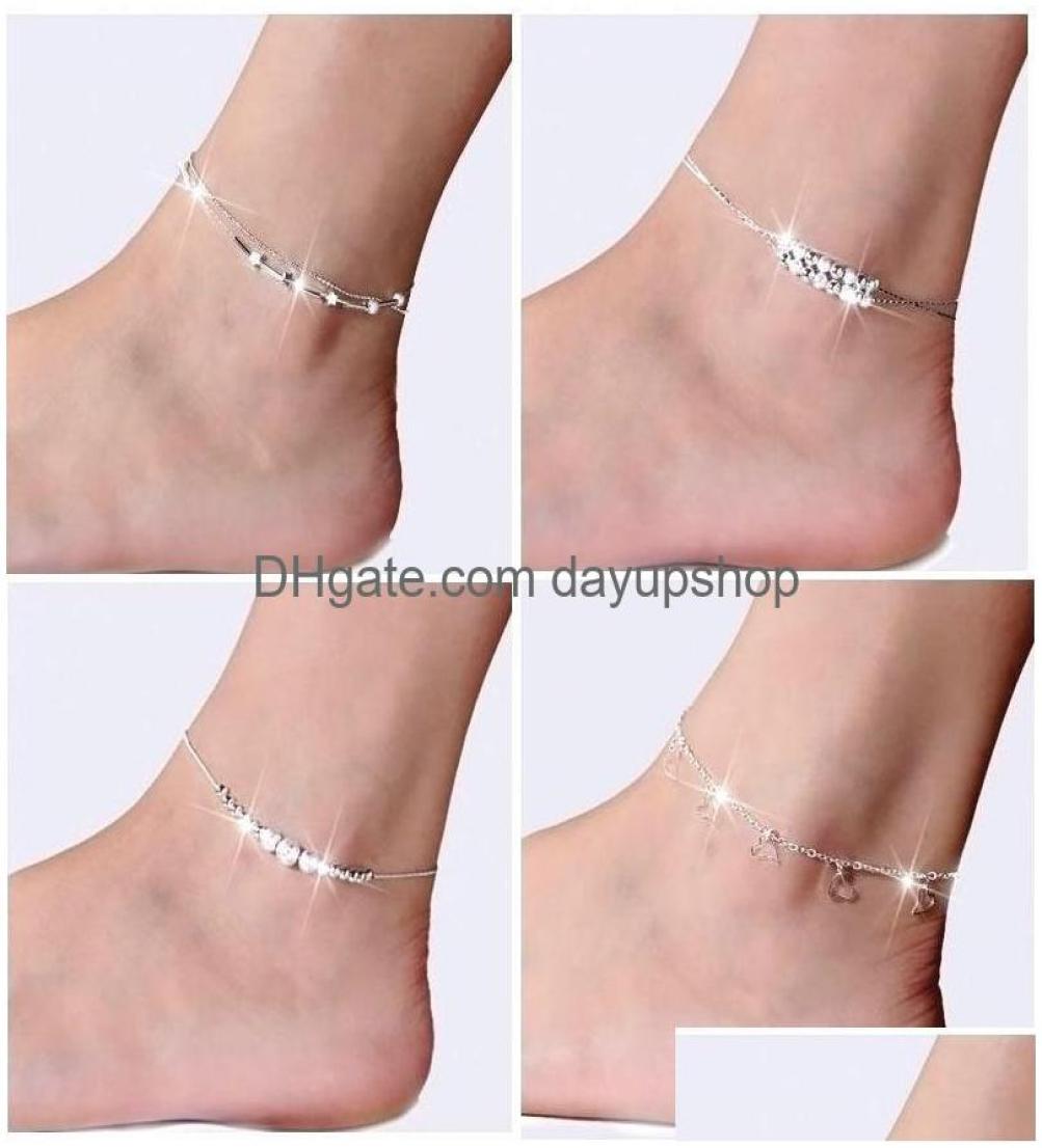 Anklets New 925 Sterling Sliver Ankle Bracelet For Women Foot Jewelry Inlaid Zircon On A Leg Personality Gifts 527 T2 Drop Deliver