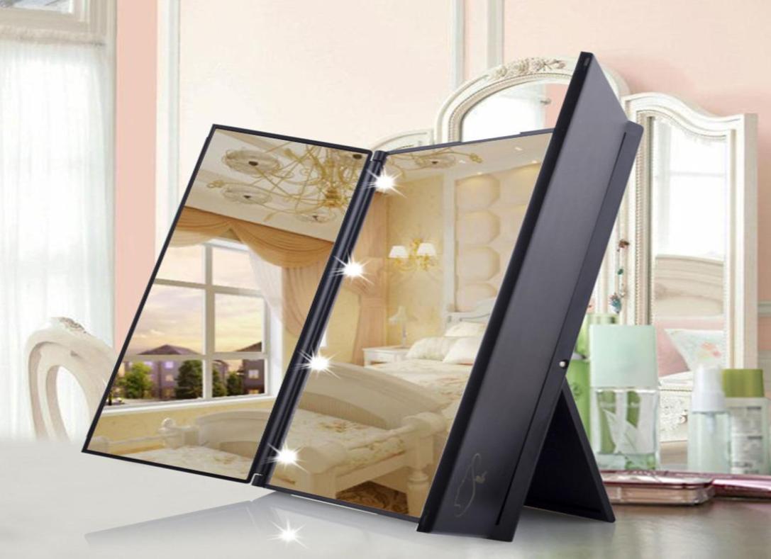 Led Shining Makeup Mirror 8 LED Light Illuminated Threesided Foldable Make Up Cosmetic Tabletop Beauty Vanity Mirror