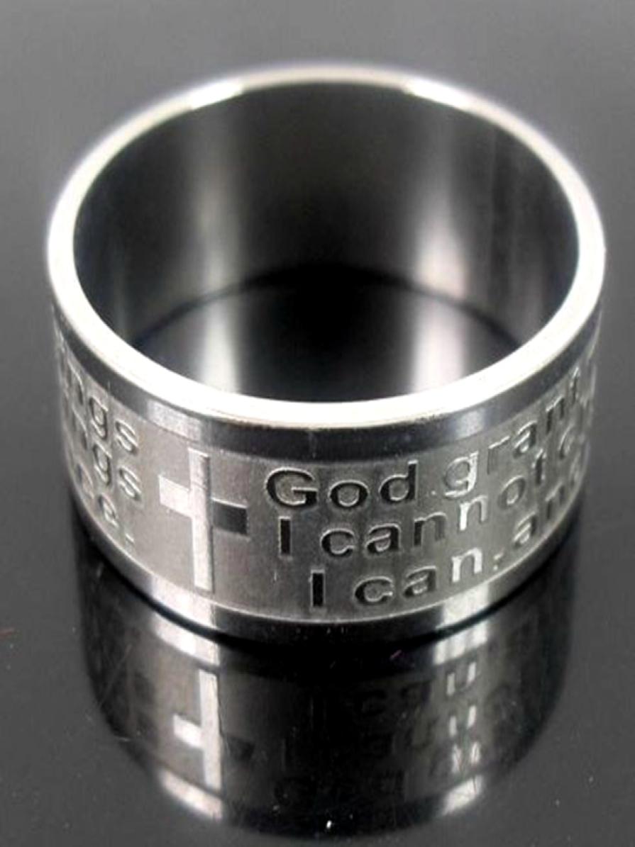 Brand New Mens Womens Etch Christian Serenity Prayer Scriptures CROSS Stainless Steel Ring Silver Jewelry Band Ring