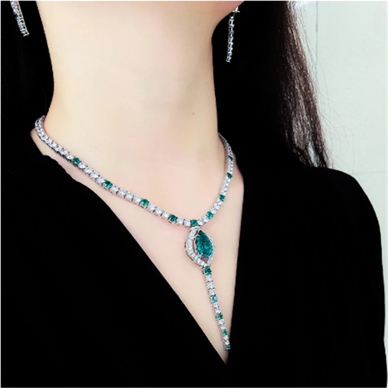 Vintage Lab Emerald Jewelry set 925 Sterling Silver Party Wedding Earrings Necklace For Women Bridal Engagement Jewelry Gift