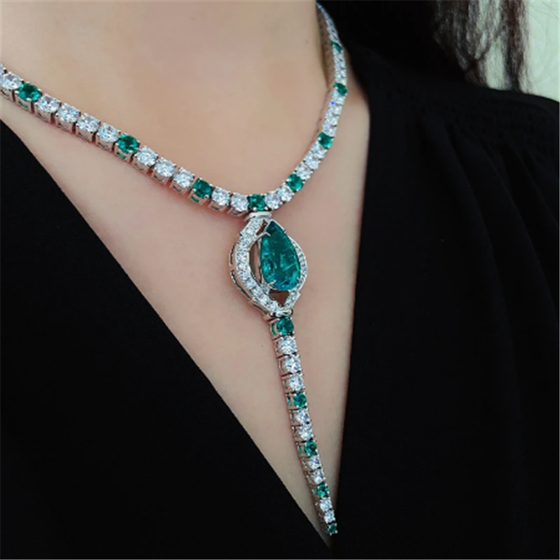 Vintage Lab Emerald Jewelry set 925 Sterling Silver Party Wedding Earrings Necklace For Women Bridal Engagement Jewelry Gift