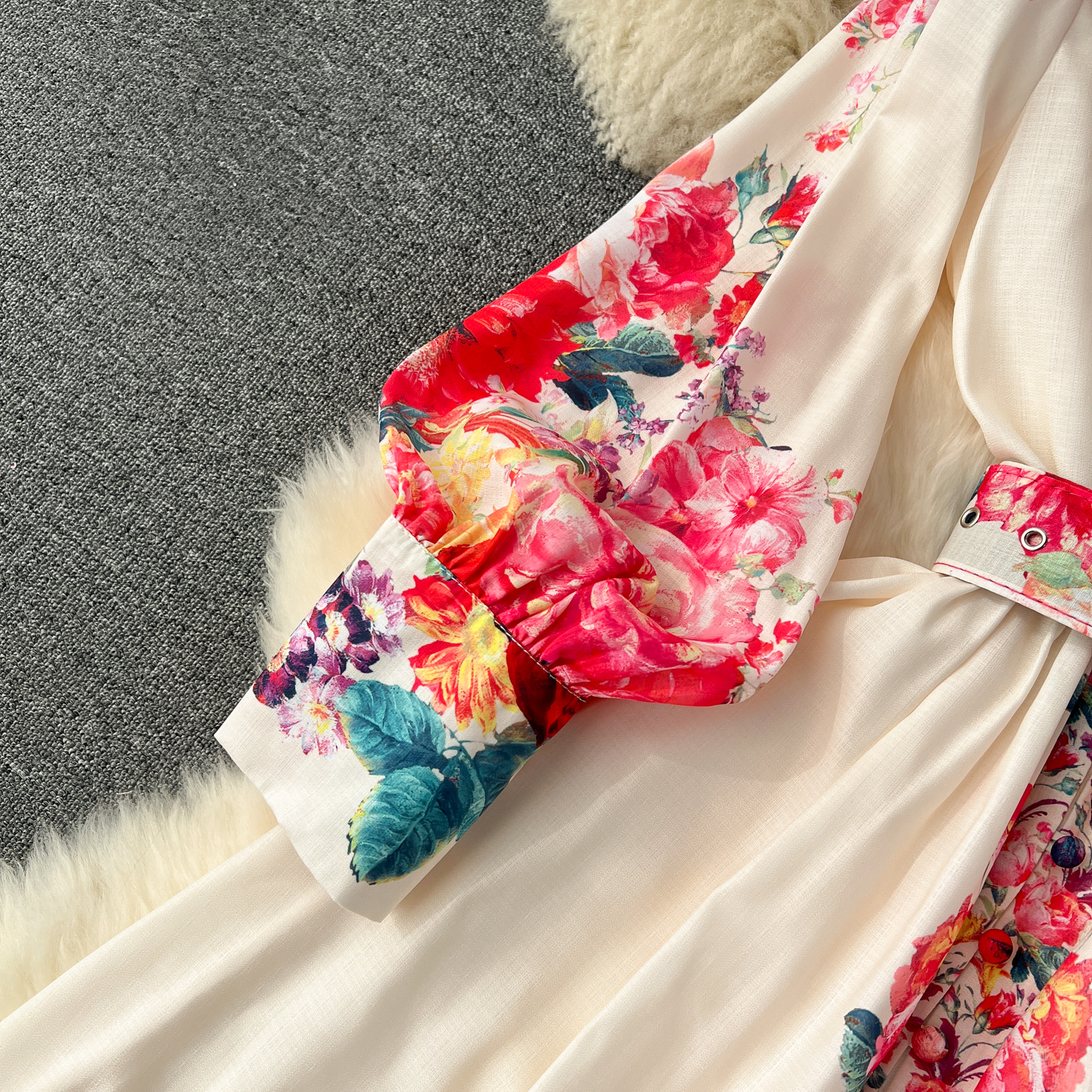 Basic Casual Women Dresses 2024 Fashion Holiday Gorgeous Flower Maxi Dress Womens Stand Long Lantern Sleeve Linen Floral Print Sashes Boho