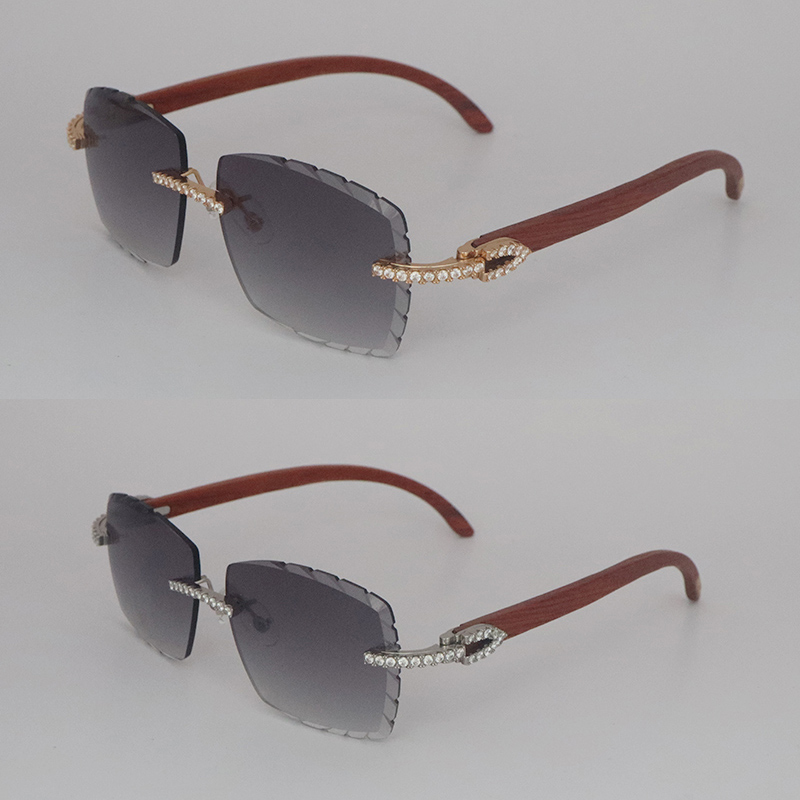 New Moissanite Diamond Set Sunglasses for women Man Original Wood Rimless Women Sun Glasses Big Stones 2.5 Carat Diamond C Decoration Male Female Glasses Luxury