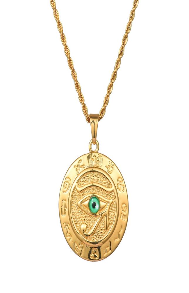 Fashion Men Designer Gold Silver Color Eye of Horus Pendant Necklaces Hip Hop Jewelry 60cm Long Chain Punk Mens Necklace For Gifts