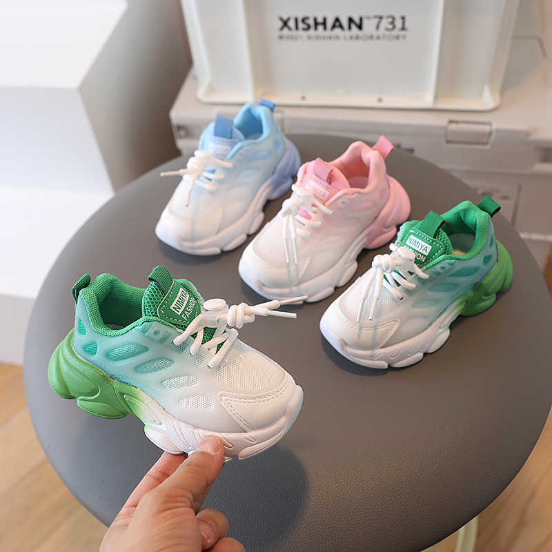 Athletic Outdoor Kids Shoes 4-6y Boys Sports Shoes Fashion Gradual Color Little Girl Sneakers Children Soft Soles Casual Shoes Spring Autumn P230404
