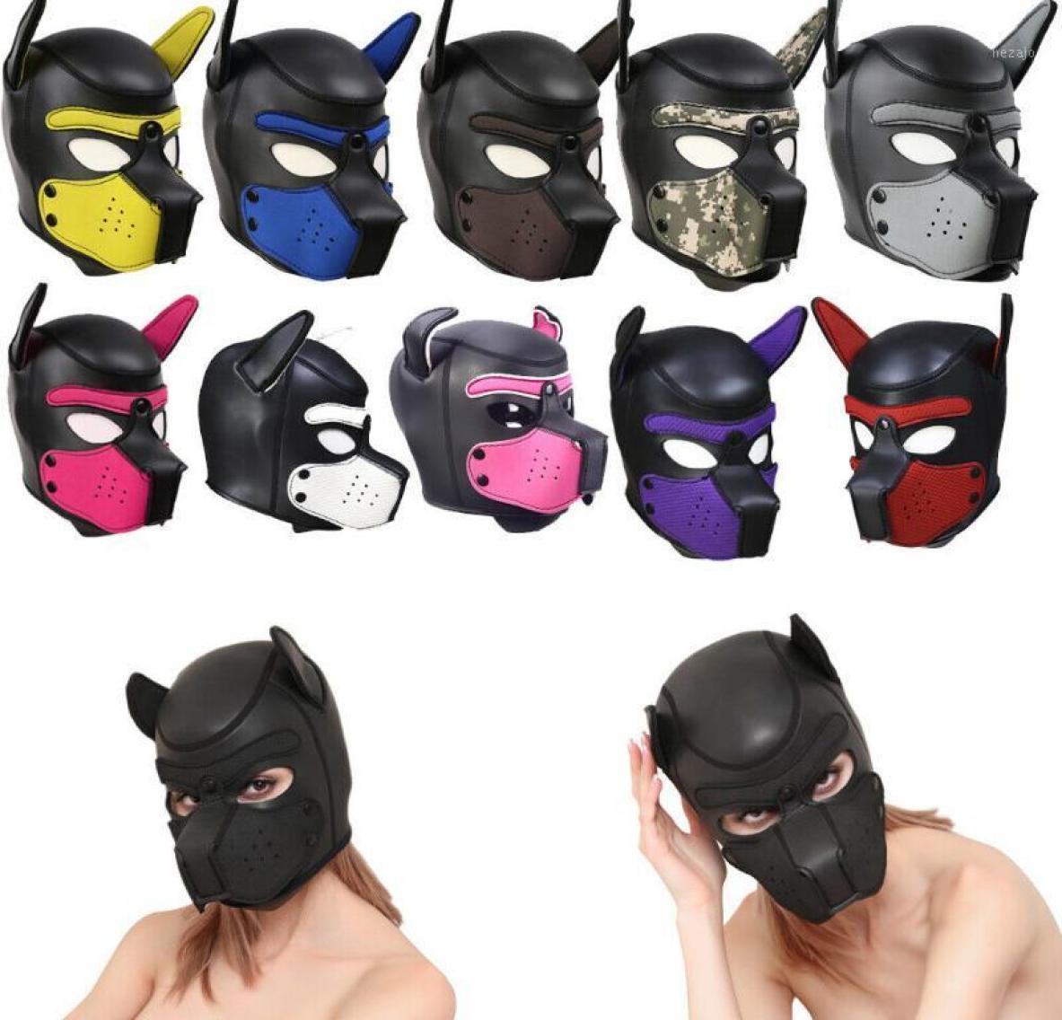 Padded Latex Rubber Role Play Dog Mask Puppy Cosplay Full HeadEars 10 Colors1