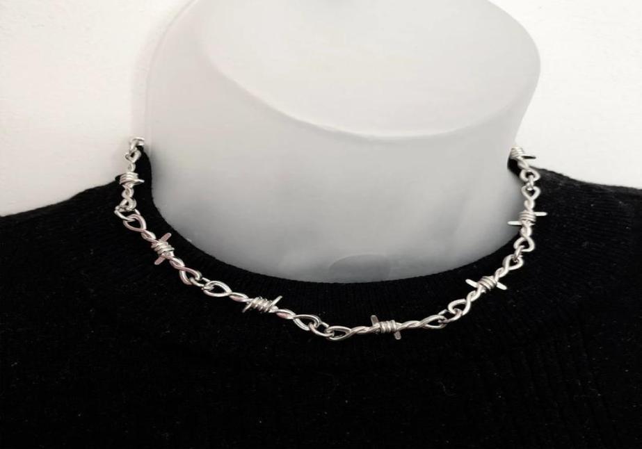 Chains Punk Style Barbed Wire Choker Stainless Steel Necklace HipHop Women039s Accessories Gothic Mens Jewellery Unisex G