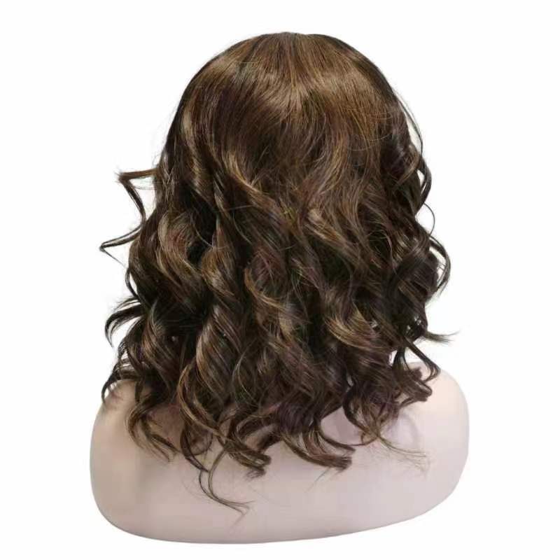 Fashion Human Hair Wig For Women 16 Inch Glam Curl Spanish Grace Wave Brown Wigs Brazilian Deep Wave Frontal Wig Synthetic Drag Queen Sassy Curl