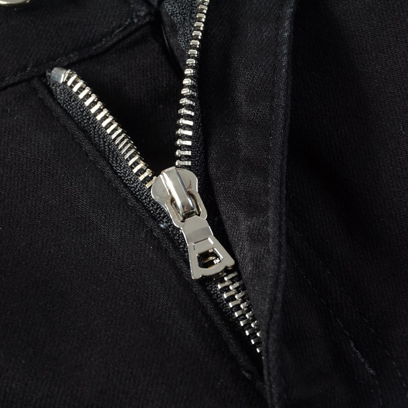 Fashion amiryes casual men straight zipper fly washed black hole patch elastic slimming jean