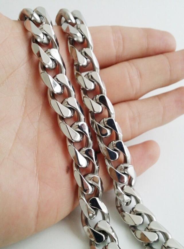 15mm huge heavy 1840 inch Pure stainless steel silver cuban curb chain necklace solid link chain jewelry for mens gifts high qual