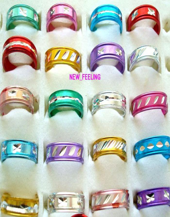 Wholesale 100pcs/lot Fashion mixed Colors Round Colorful Plated Aluminium Rings mix Size for Jewelry Rings Low Price