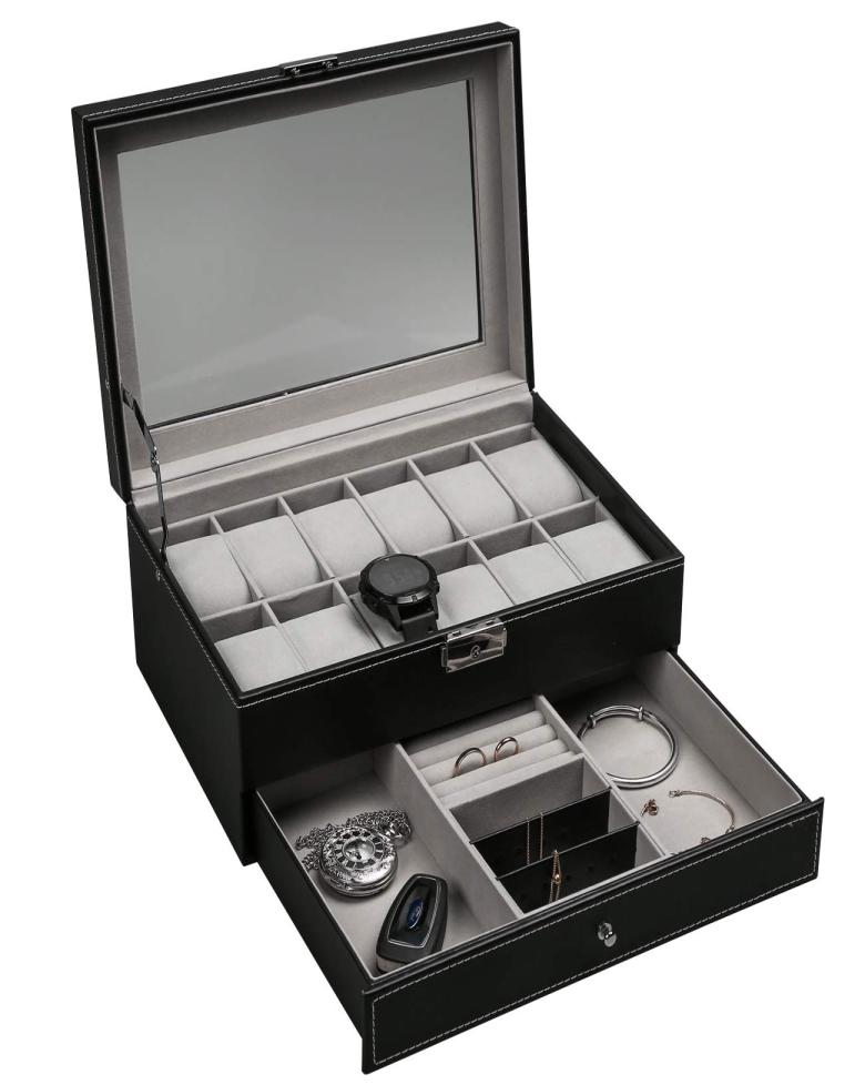 Jewelry Boxes Ogrmar 12 Slot Pu Leather Lockable Watch Storage Men Women Display Der Case 2tier Organizer Showcase With Glass Lid