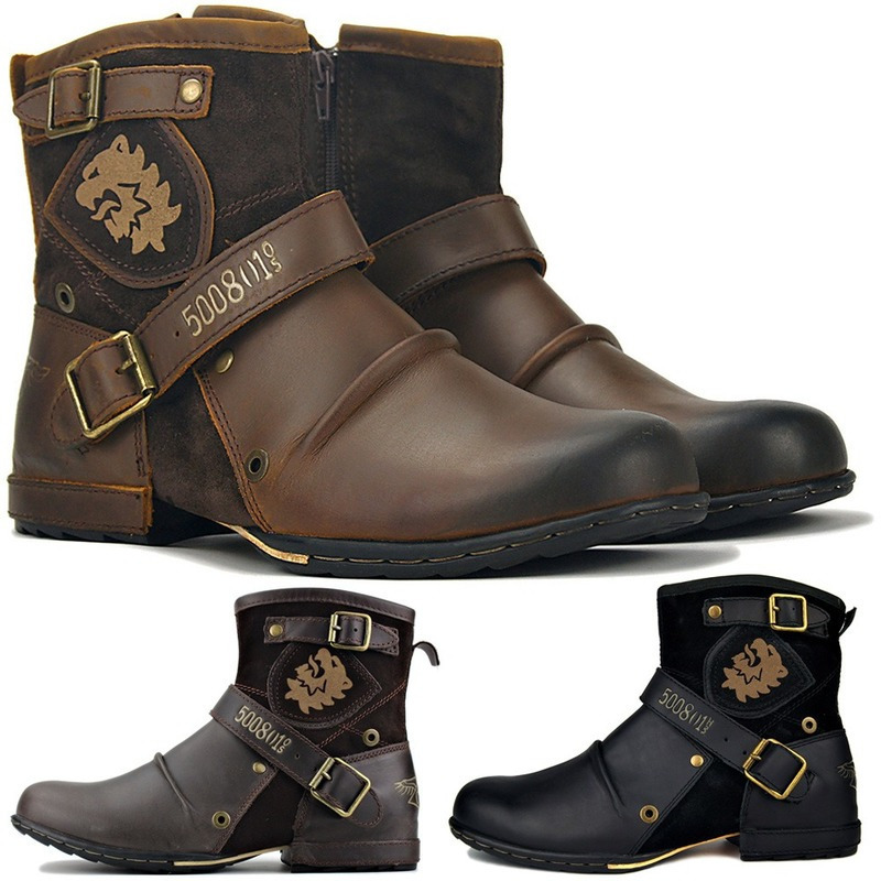 Boots Men's Ankle Boots High Quality Work Cowboy Boots Zipper Up Motorcycle Boots Men Fashion Western Boots Plus size 39-48 230404