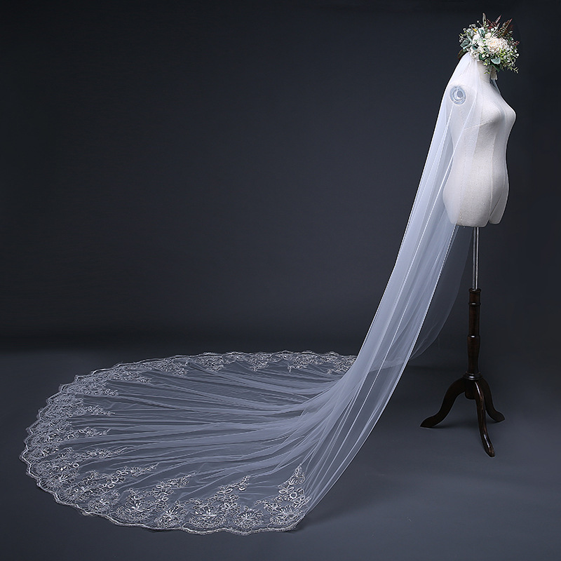 4 X 1.6 Meter White Ivory Cathedral Wedding Veils Long Lace Edge Veil with Comb Wedding Accessories Bride Veil