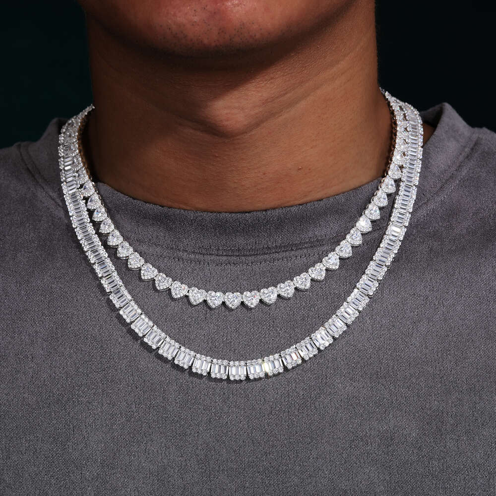 Hip Hop Jewelry Wholesale 7mm Sterg Sier Heart Cut VVS Moissanite Dia Iced Out Tennis Chain Necklace