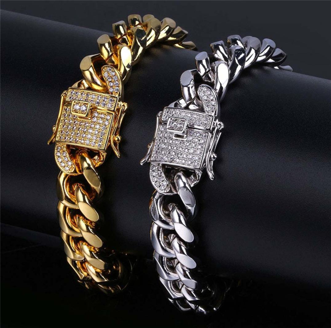 classic gold bracelet designer cuban link chain mens bracelet Silver Bracelets Jewelry 12mm Copper White AAA Cubic Zirconia Charm