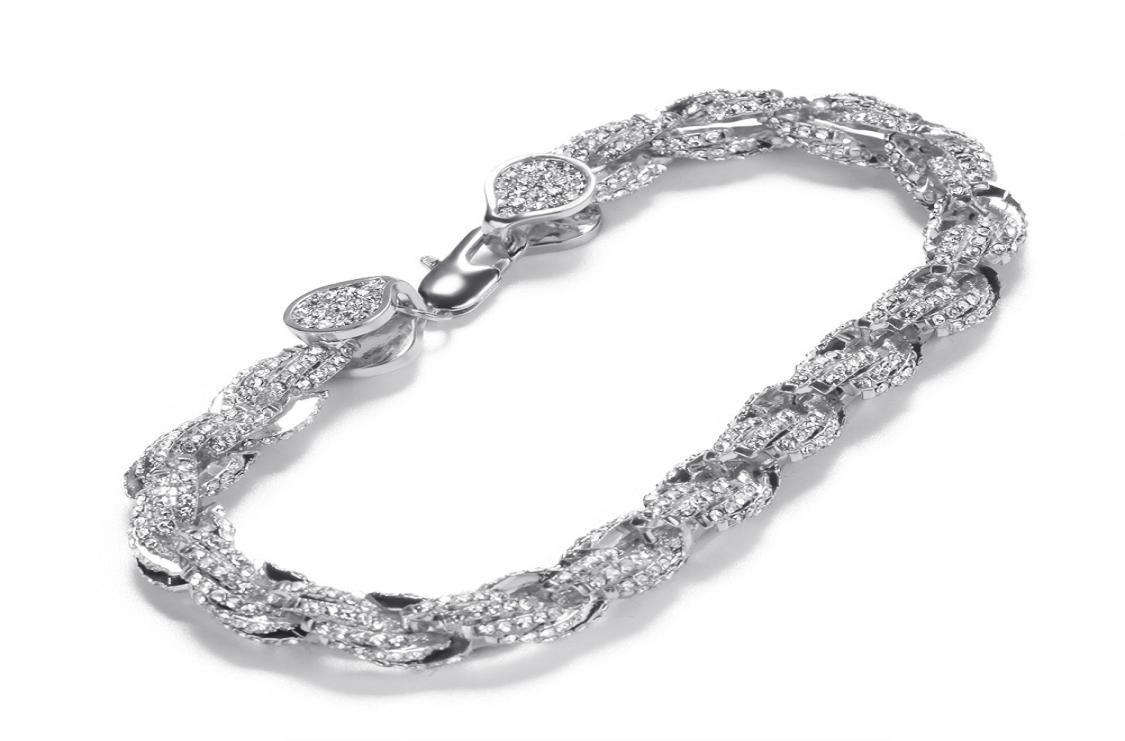 Hip Hop Iced Out ed Rope Chain Bracelet for Men Rosegold Silver Gold Plated HipHop Rock Style Pulseiras Femininas