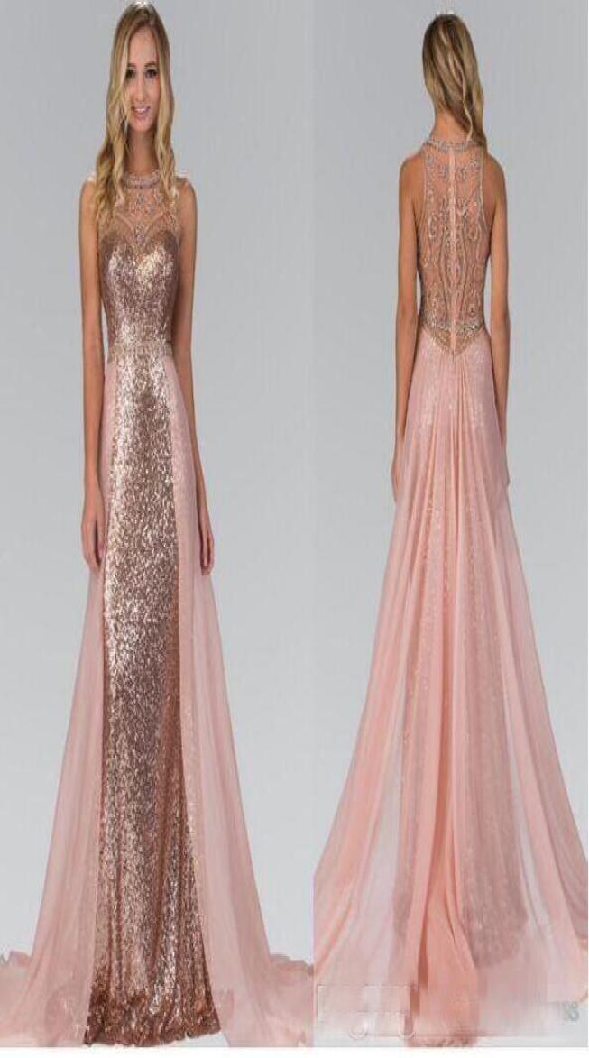 Crystal Beaded Rose gold Sequin Long Bridesmaid Dresses Sequin Chiffon Wedding guest Dresses Maid Of honor Gowns Custom Made