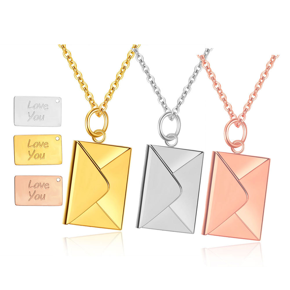 Titanium Stainless Steel Openable Envelope Pendant Necklace Choker Love You Engraved for Lovers Men Women Unisex Couple Rose Gold Wolf Tide Jewelry Gi