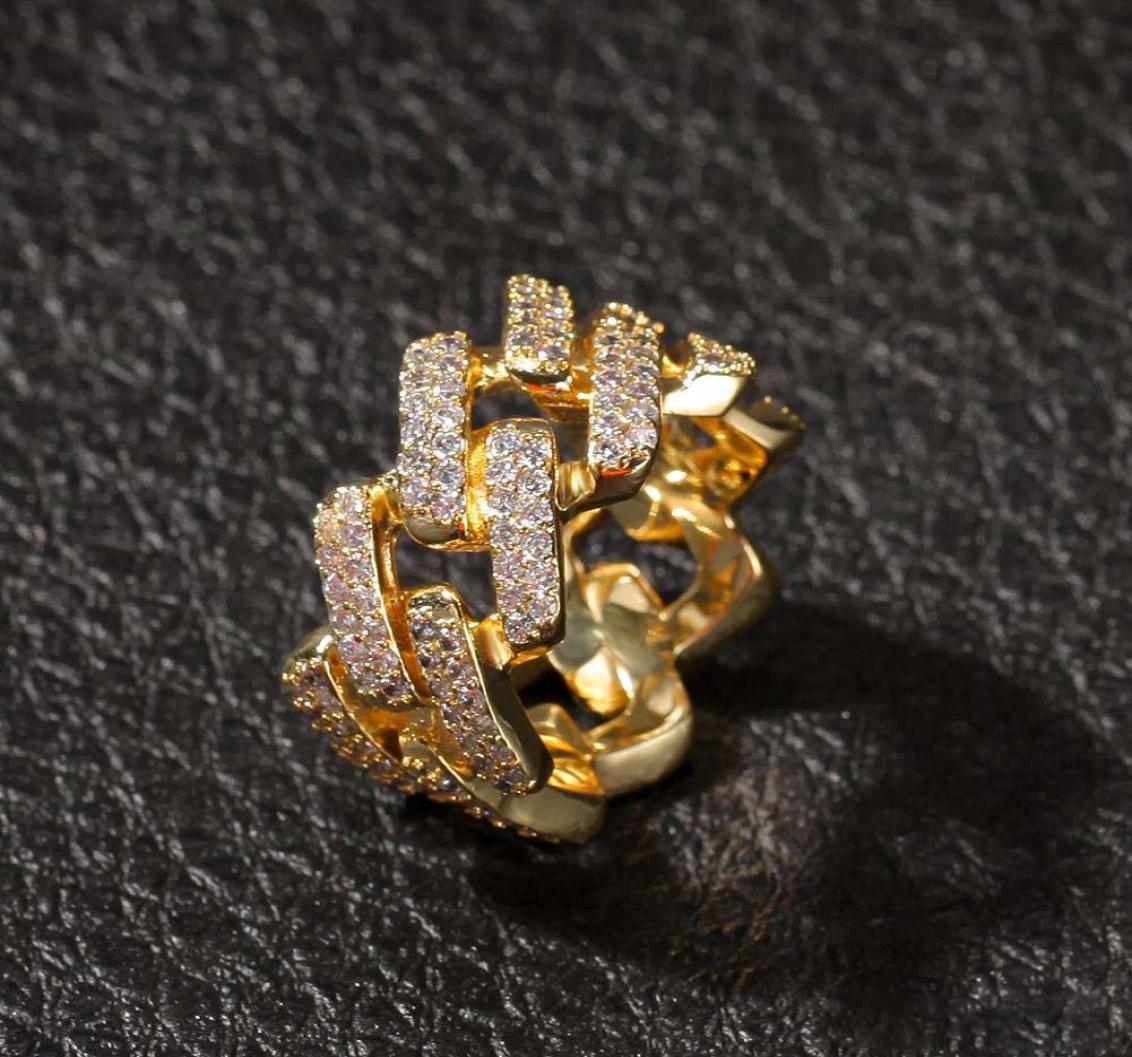 Ice Out Cubic Zircon Cuban Ring For Men Silver Gold Color Hip hop Jewelry Size 810