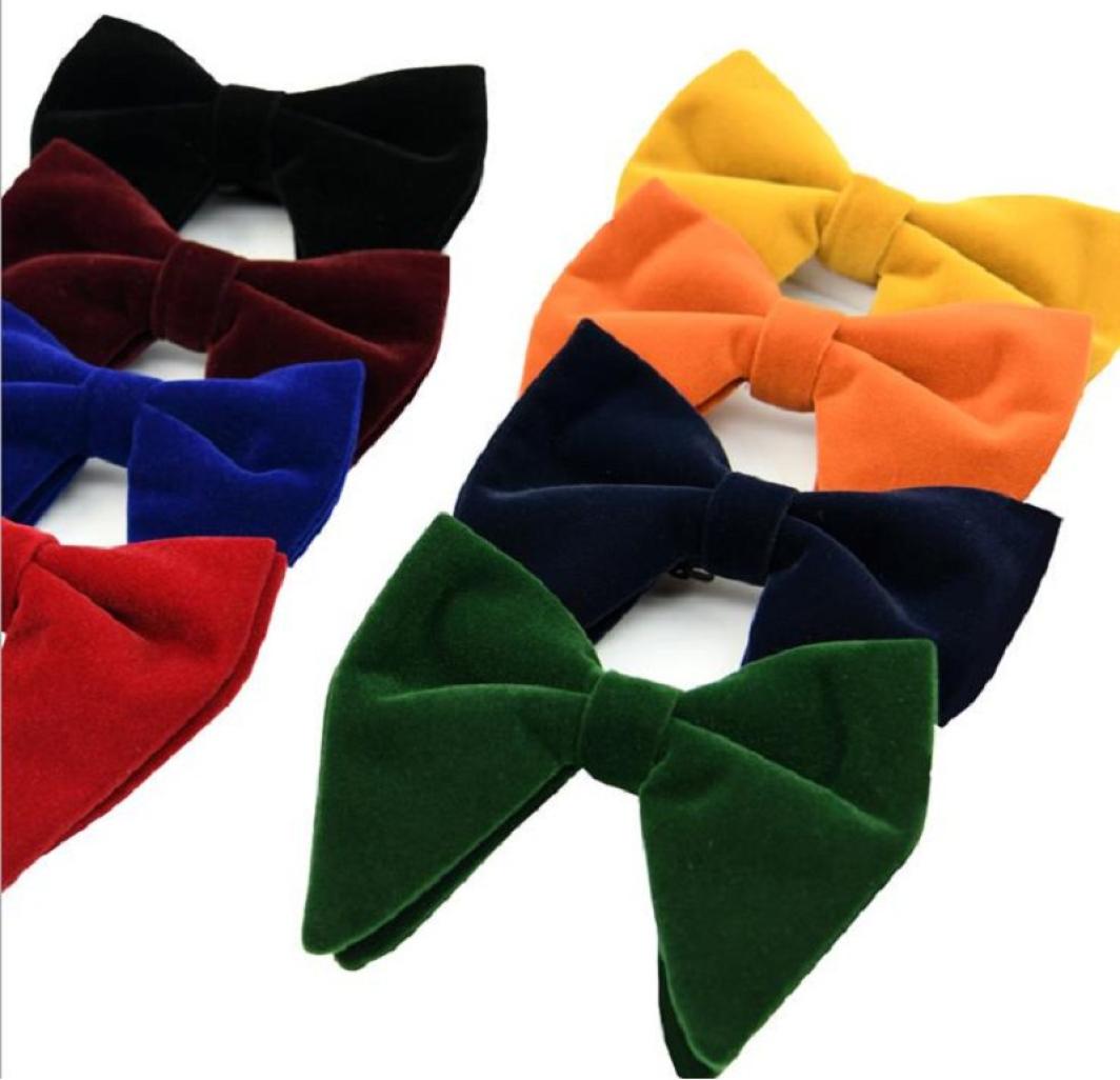 Cute Bow Tie Men039s Big Butterfly Solid Plush Velvet Large Women Pointed Horn Black Bowknot Dress Neckwear Wedding Party 2pcs