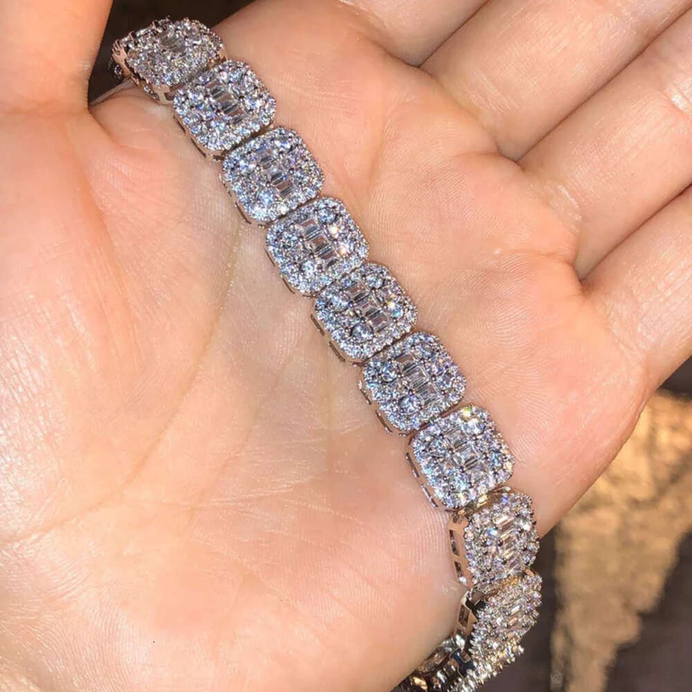Master Roc Jewelry Sterg Sier Sparkg 10mm Baguette VVS Moissanite Tennis Chain Bracelet