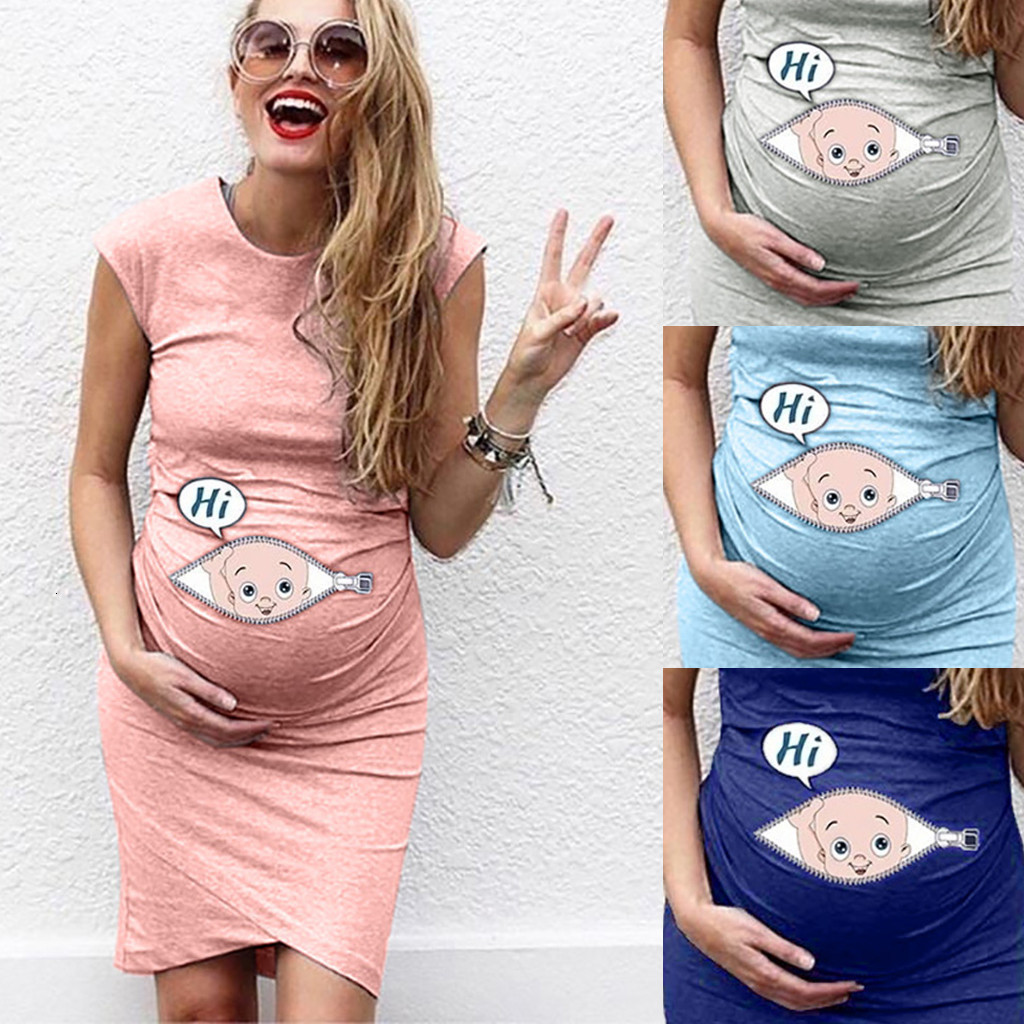 Maternity Dresses Cartoon Letter Print Pregnant woman Dress Women sleeveless Pregnancy Maternity Dress Nusring Maternity Casual Clothes 230404