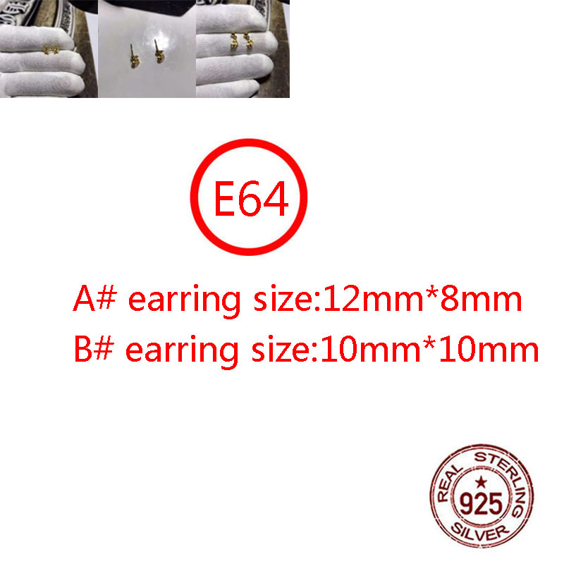 E64 S925 Sterling Silver Gold Plated Earrings Fashion Personalized Punk Street Dance Style Tongue Skeleton Head Cross Flower Letter Jewelry Design Gif
