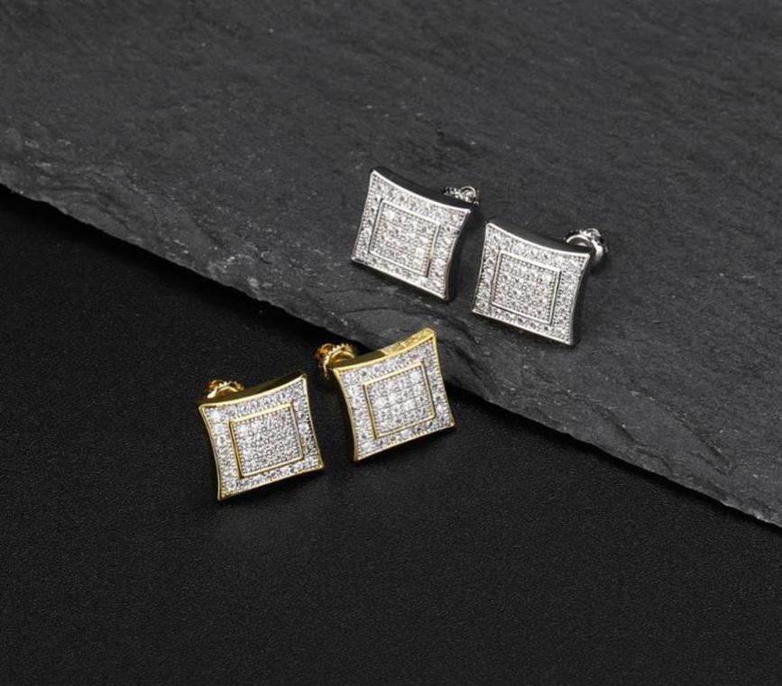 Luxury Designer Men Stud Earrings Hip Hop Jewelry Fashion Man Square Shape Earing Women Ear Ring Mens Diamond Earings Zircon Earin