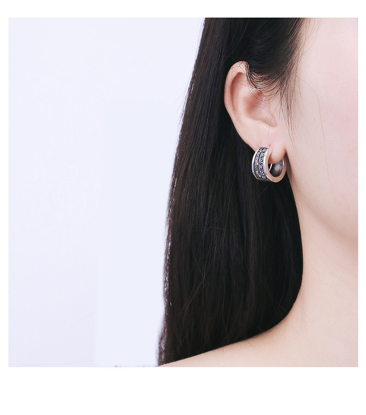 E78 S925 Pure Silver Ear Studs Personalized Classic Punk Hip Hop Style Cross Flower Earrings Jewelry Design Gift for Lovers