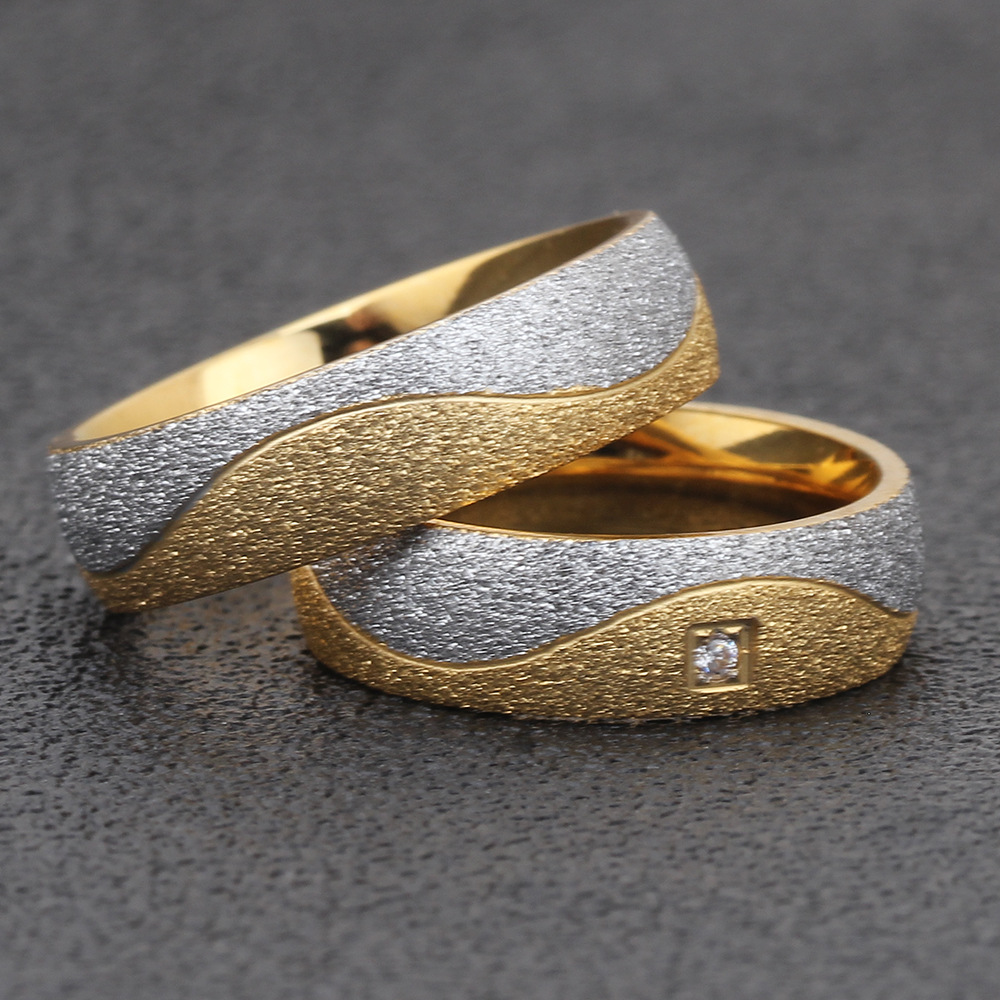 Bling Cubic Zirconia Wedding Band Rings for Couple Men Women Lovers Titanium Stainless Steel CZ Stone Gold Plated Finger Rings Birdal Gifts Wolf Tide 