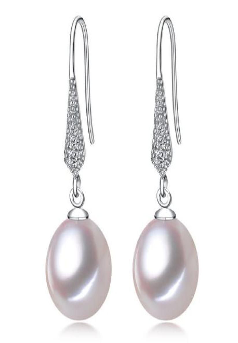 89mm White Pink Purple 100 Natural Freshwater Pearl Drop Earrings 925 Silver Zircon Jewelry for Women