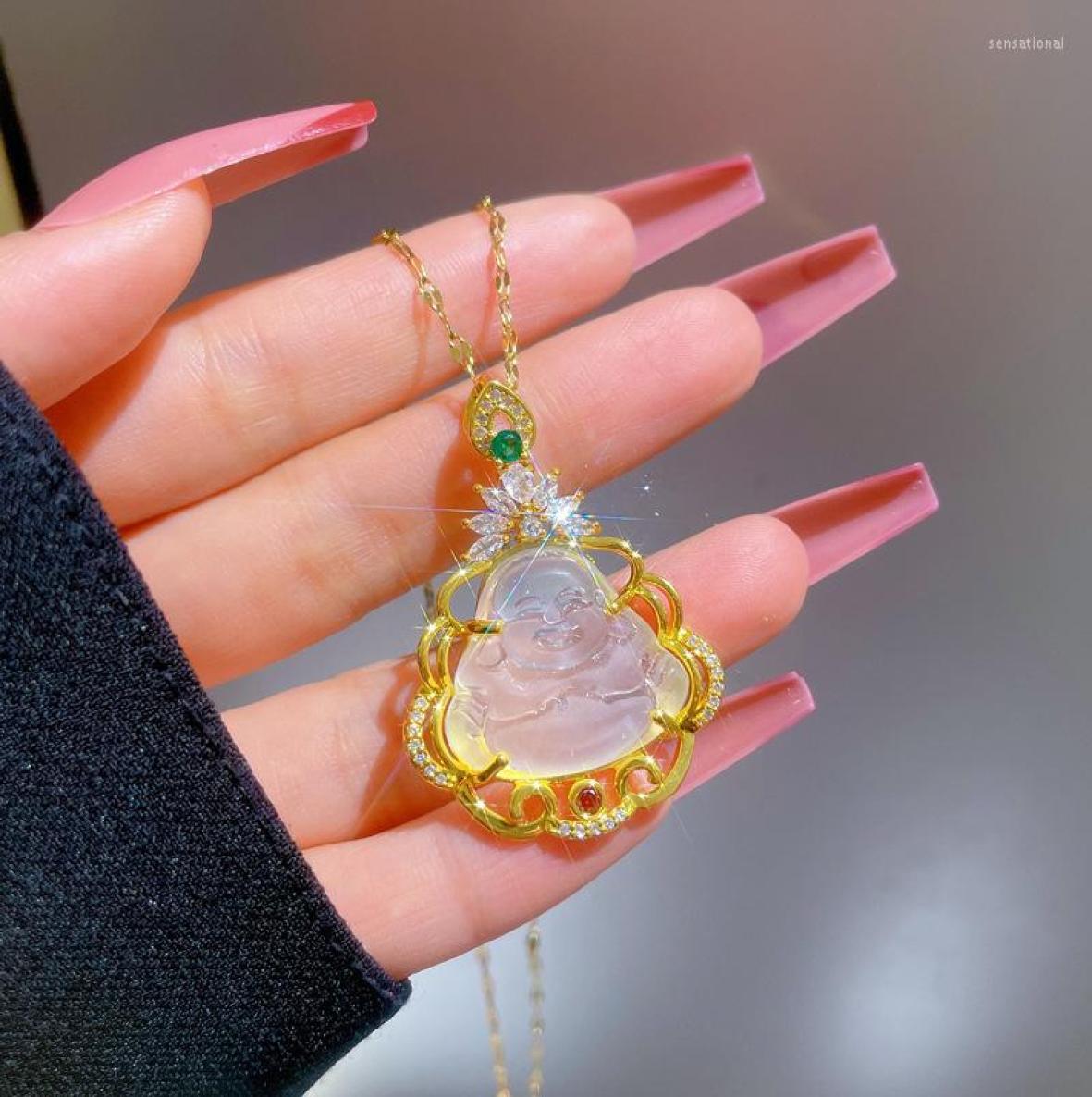 Pendant Necklaces Bling Pink White Buddha Necklace For Women Luxury Engagement Wedding Buddah Female Gifts