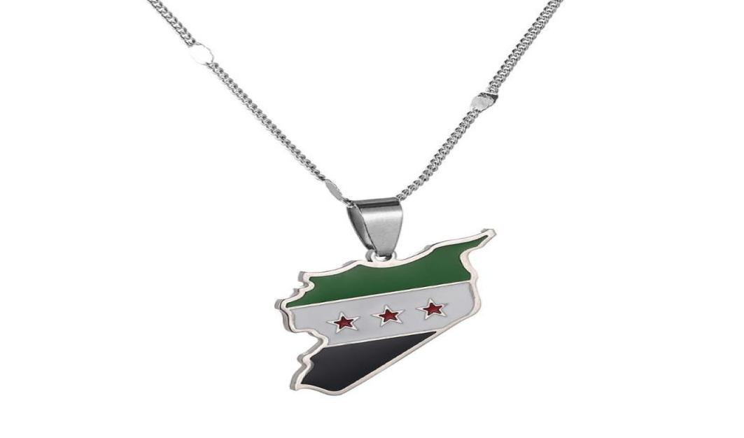 Pendant Necklaces Stainless Steel Trendy Syria Map Flag Syrians Women Jewelry