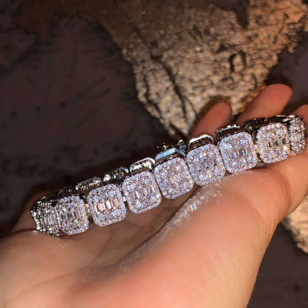 Master Roc Jewelry Sterg Sier Sparkg 10mm Baguette VVS Moissanite Tennis Chain Bracelet