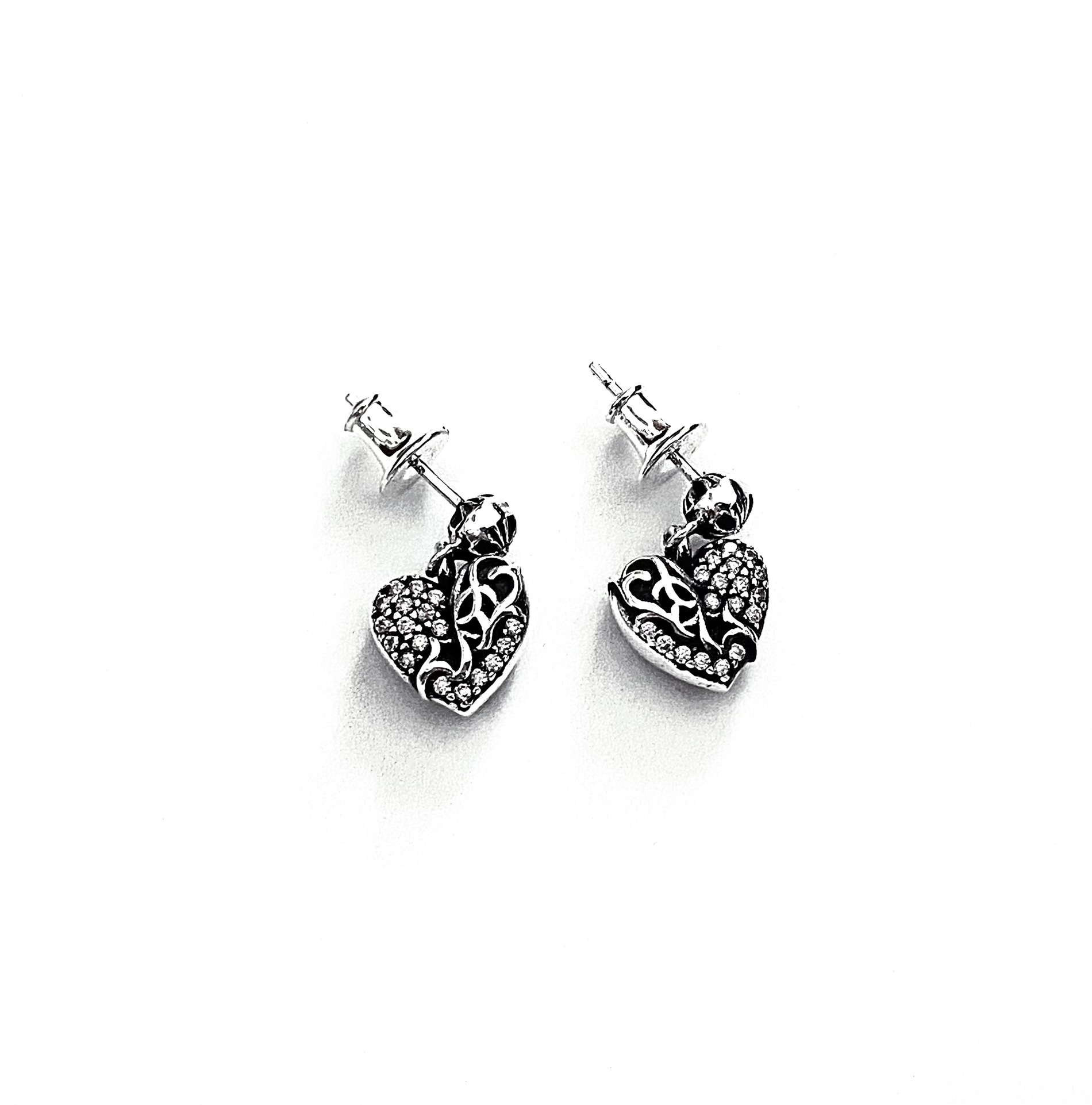 E66 S925 Pure Silver Ear Studs Personalized Classic Punk Hip Hop Style Cross Flower Heart Set Diamond Shape Gift for Lovers