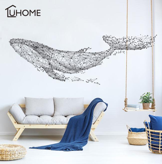 Large 16555Cm6521in Black DIY 3D Geometric Whale PVC Wall DecalsAdhesive Family Wall Stickers Mural Art Home Decor Y200103