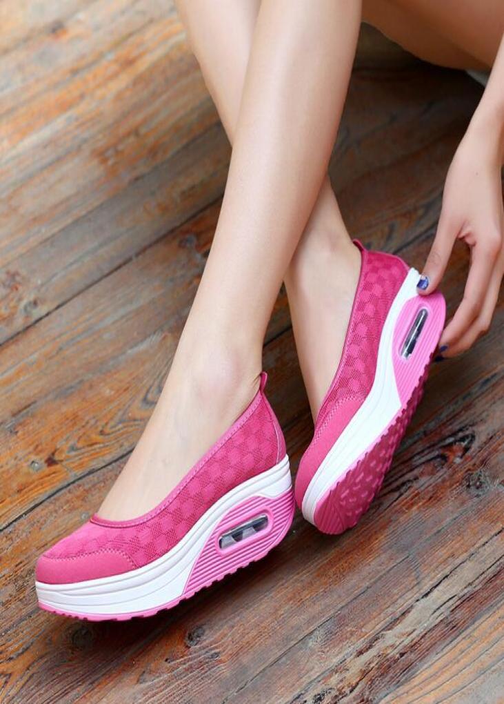 Hot Sale- Fashion Mesh Casual Tenis Shoes Shape Ups thick low heel Woman nurse Fitness Shoes Wedge Swing Shoes moccasins ps size