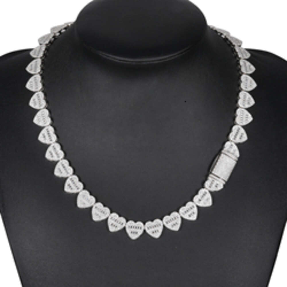 necklace moissanite chain Dropshipping Luxury Hip Hop Jewelry 13mm 925 Sterling Silver VVS Moissanit Diamond Iced Out Heart Shape Tennis