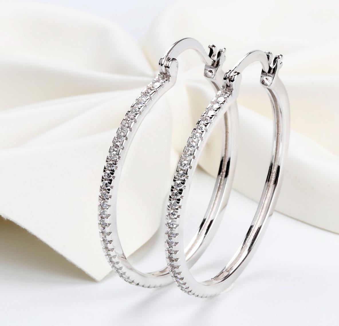 High quality 925 Sterling Silver Big Hoop Earring Full CZ Diamond Fashion bad girl Jewelry Party Earrings 63 J2
