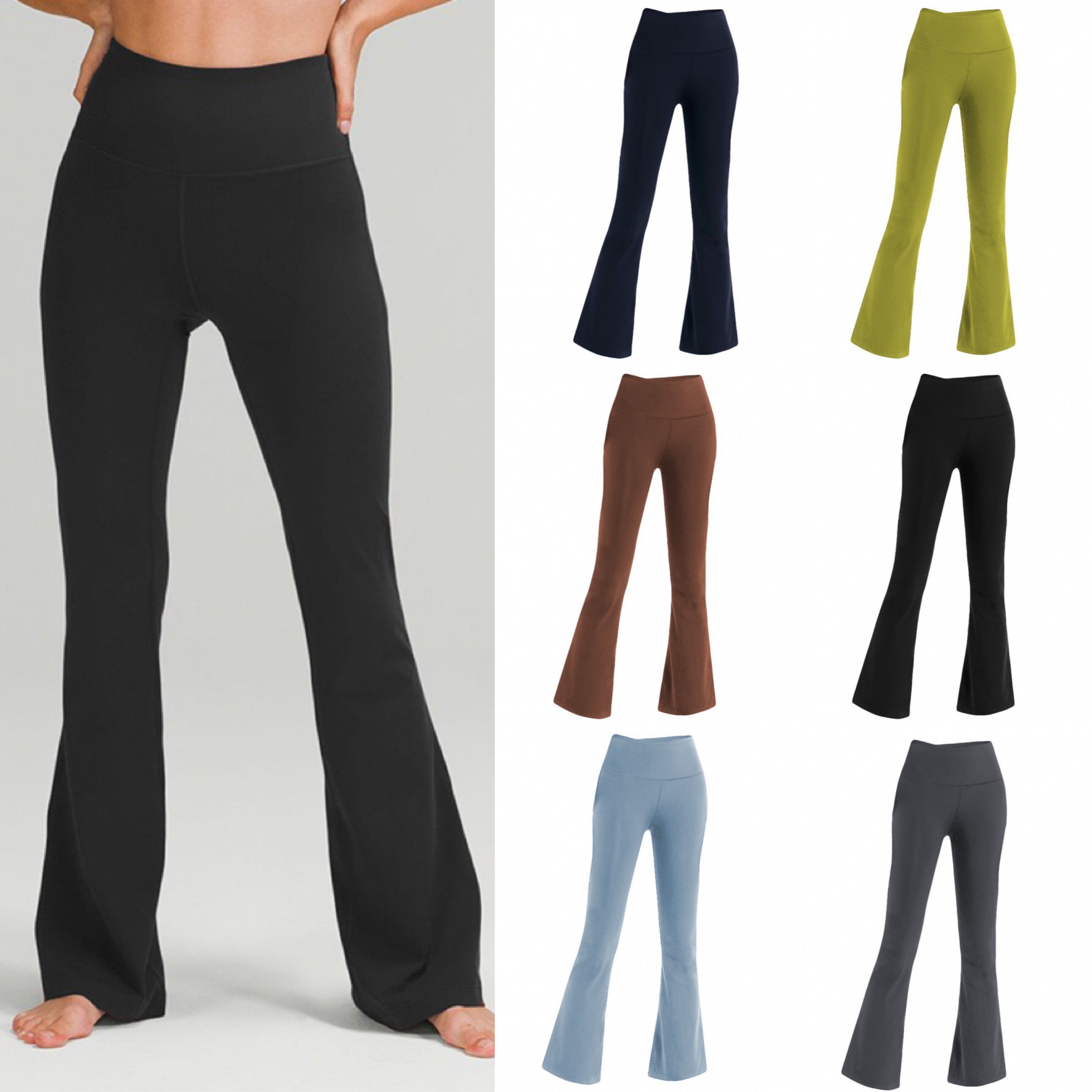 Brand 2025 Designer Women's Yoga Pants Solid Color Nude Sports Shaping Tight Running Sports Clothing Women's Bell bottom Pants High Quality 