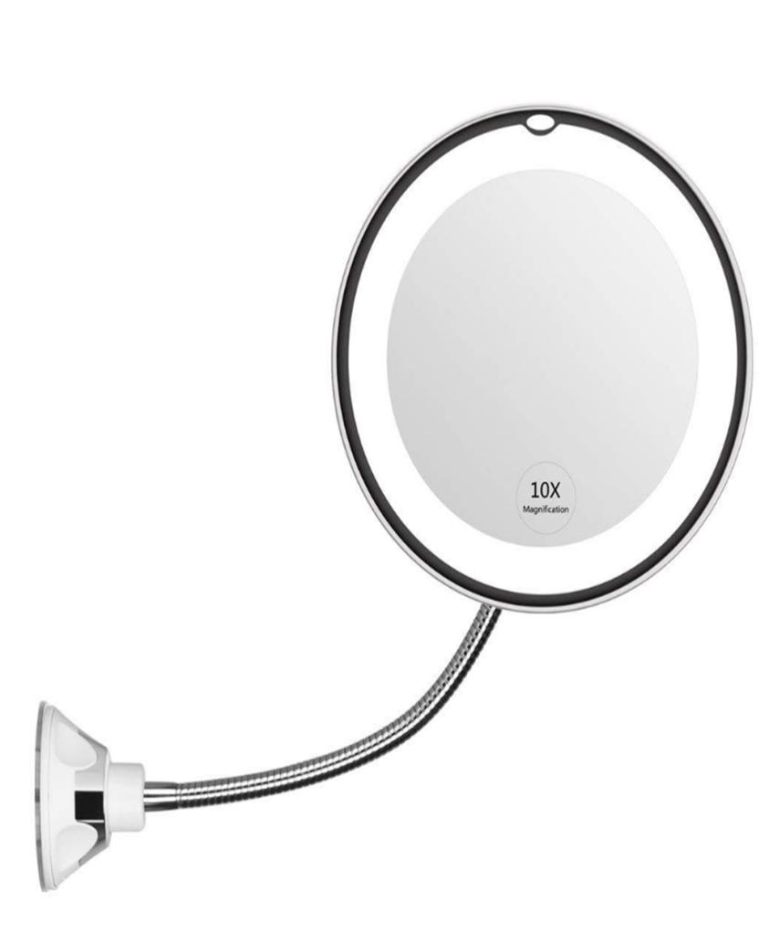360° Rotation Flexible Available LED 10x Magnifying Grossissant Makeup Mirrors Flexible Gooseneck Shaving Mirrors with Wall Lockin