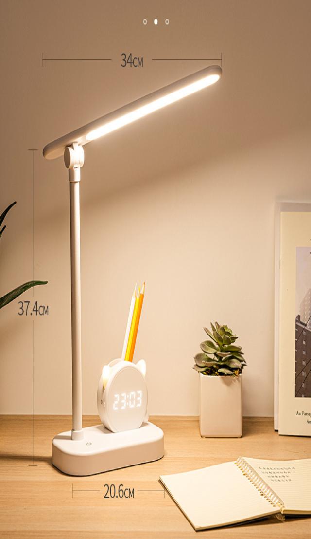 Table lamp pen holder desk with clock eye protection student dormitory large capacity lamp top